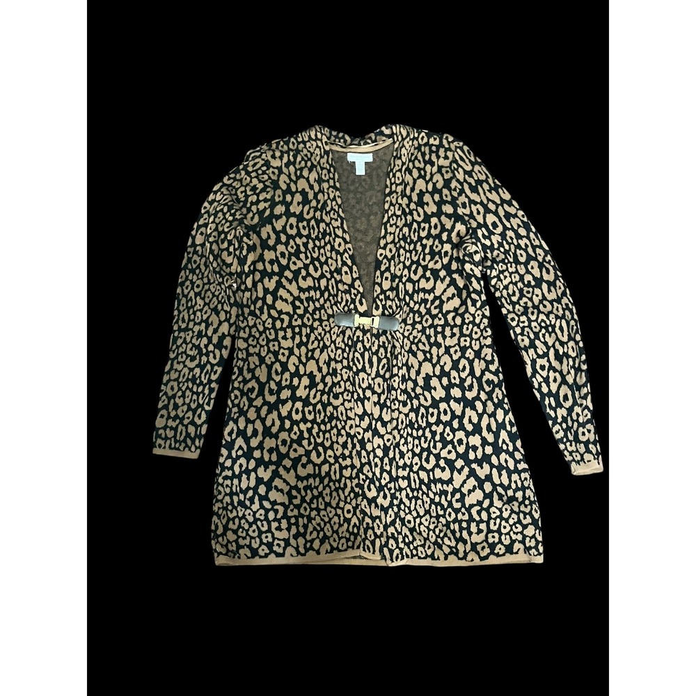 Charter Club Petite Leopard Print Cotton Cardigan Sweater Tan Black P/L Toggle
